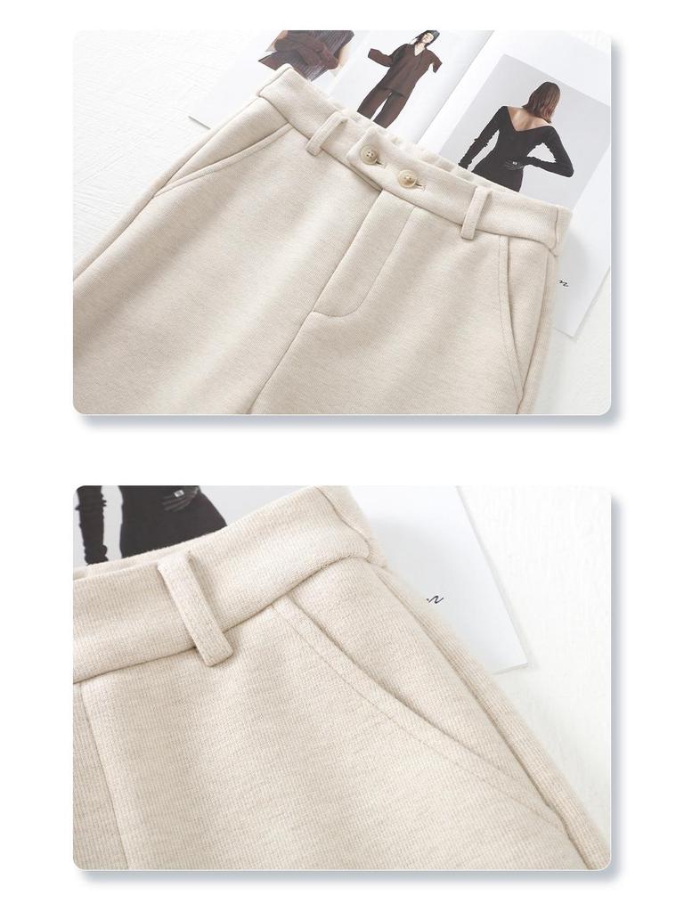 Women's Apricot Wool Wide-Leg & Narrow Straight-Leg Draping Casual Pants - New Autumn/Winter 2024 Collection