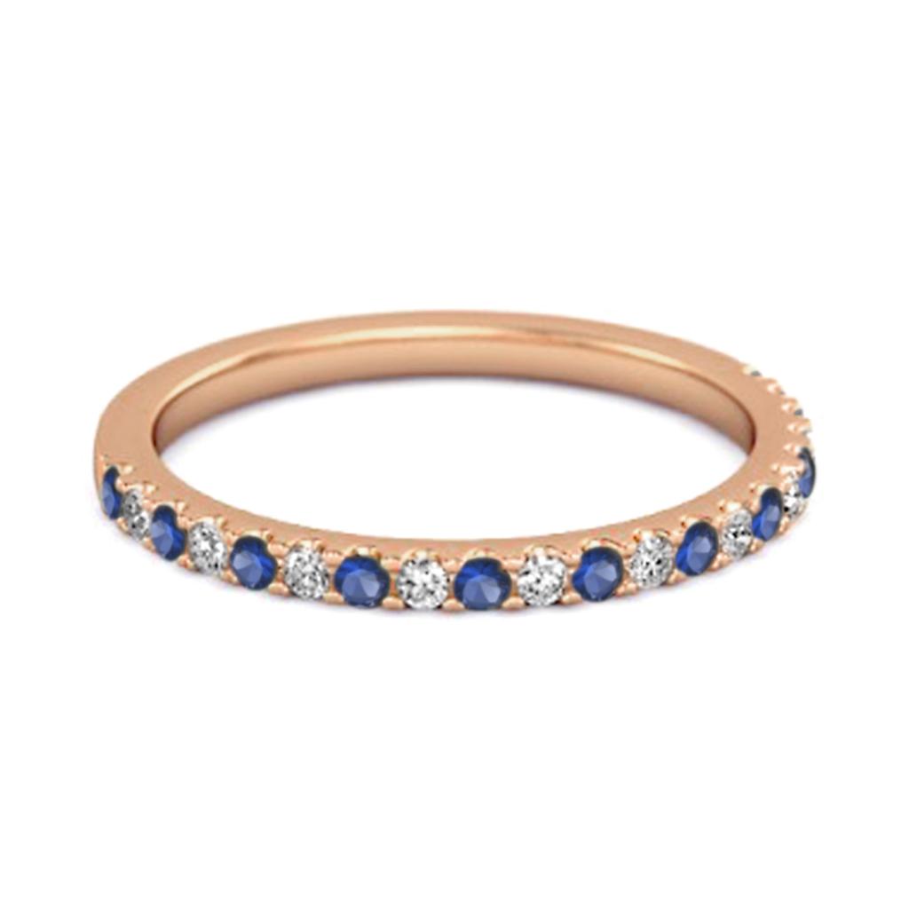 Blue Sapphire Eternity Band Ring - 925  Sterling Silver Rose Gold Vermeil