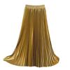 Maxi Skirt High Waist Glossy Long Skirt Solid Color Pleated Design Large Hem Dance Skirt Work Leisure Daily Wear