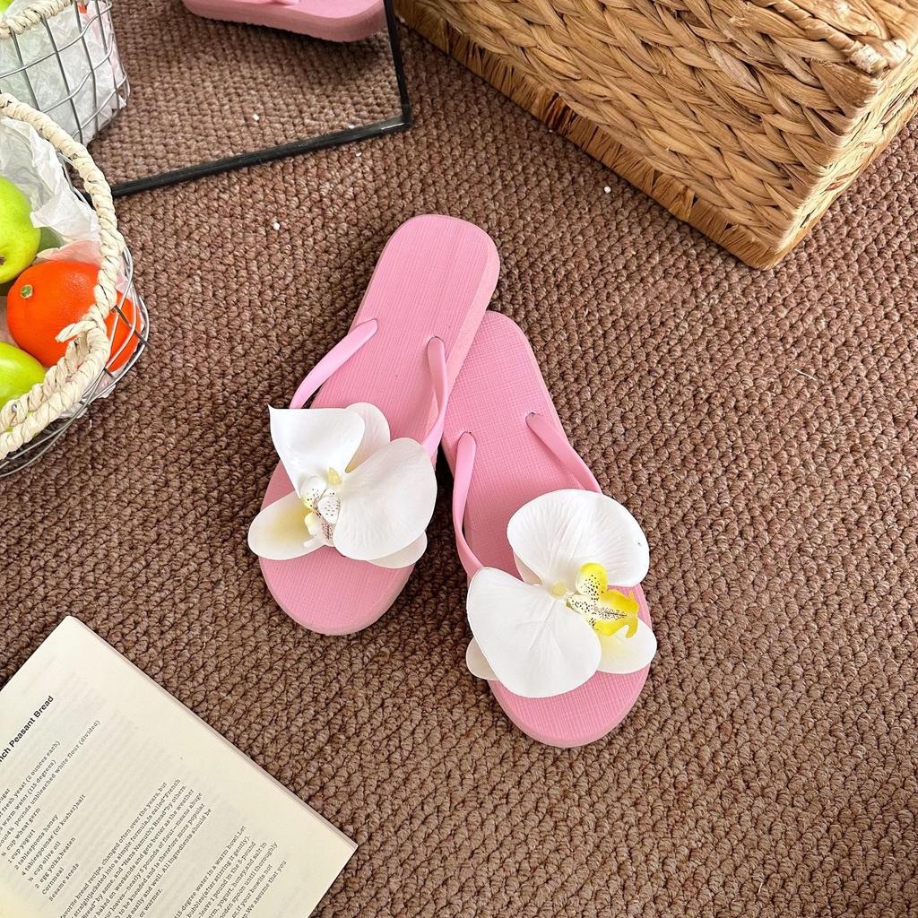 Summer Butterfly Orchid Flip Flops, Women's Sweet Vacation Style, Seaside Beach Sandals, Flip Flops, Flip Flops for Wearing Flat Shoes On The Outside