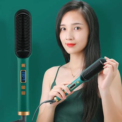 2 In 1 Electric Professional Negative Ion Hair Straightener Brush Curling Comb with Lcd Display Tool Straight Brush
