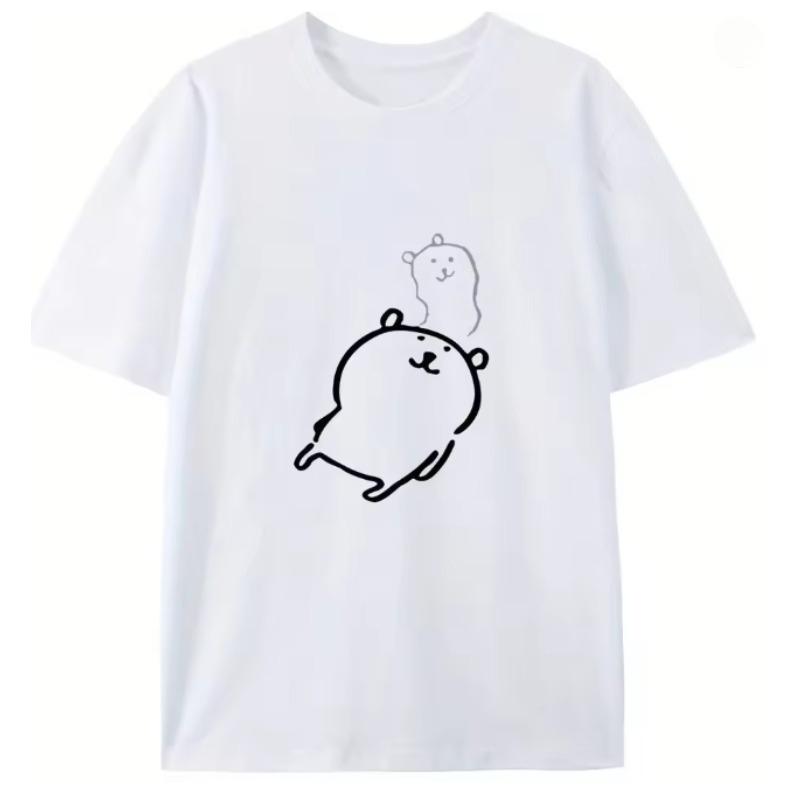2026 Autumn Short Sleeve TShirts Fashion Cute Cartoon Print Round Neck Breathable for Oversized Casual Loose Unisex Top