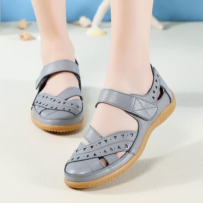 Women's Summer PU Leather Big Size Hollow Out Sandals Solid Color Casual Cave Shoes