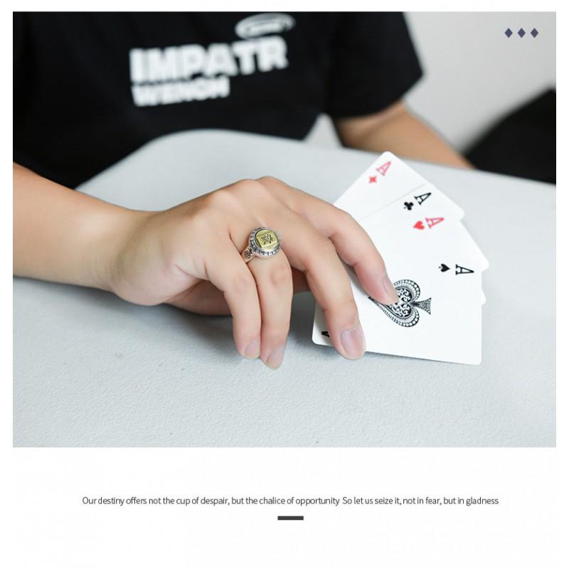 Anel Aberto Ajustável Homens Mulheres Vintage Design de Peça de Mahjong Banhado Geométrico Amuleto da Sorte