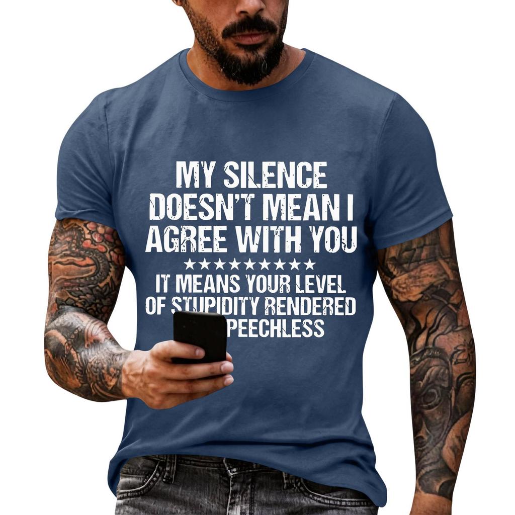 Men's Casual Graphic T Shirt Short Sleeve Loose Fit Crew Neck Tee Top with Printed Text Statement Comfortable Everyday Wear