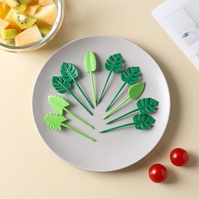 10 Peças Palitos de Frutas para Crianças Palitos de Agulha Palitos de Dente Mini Criativos Forma de Folha Fruta Bolo Sobremesa Garfos para Comida Decoração de Lancheira Acessórios Bento
