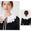 Korean Style Women Double Layer Pleated False Collar Shawl Scalloped Lace Trim White Half Shirt Lace-Up Poncho Capelet