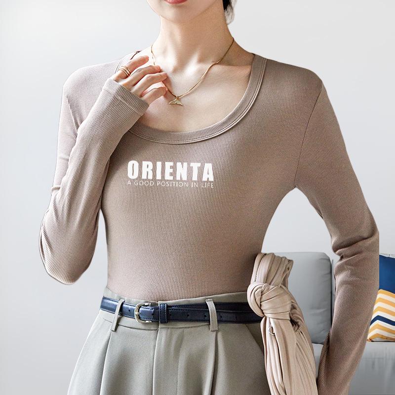 

Женская приталенная футболка с U-образным вырезом и длинным рукавом, базовый слой из хлопка S [70-90 jin]