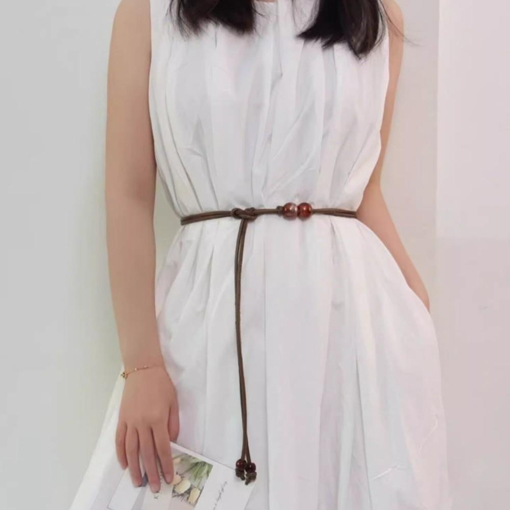Bead Leather Waistband Adjustable Thin Belt Simple Rope Waist Chain Jackets