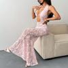 Women's Sexy Solid Color Halter Neck Hollow Out Sheer Lace Slim Fit Mermaid Maxi Evening Party Dress