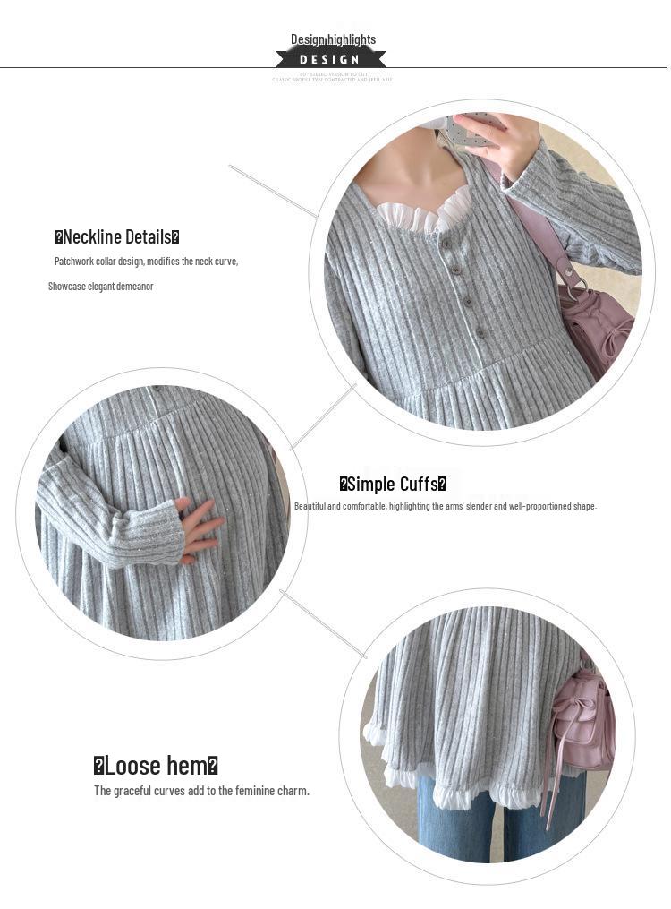 2026 Spring/Autumn Korean Style Maternity Sequin Knit Top: Belly Covering, Slimming, Elastic Fit