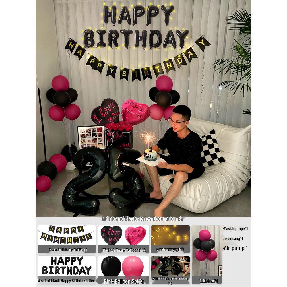 Elegant Birthday Decorations for Men: Number Balloons and High-Class Atmosphere for Husband or Boyfriend's Surprise Party.