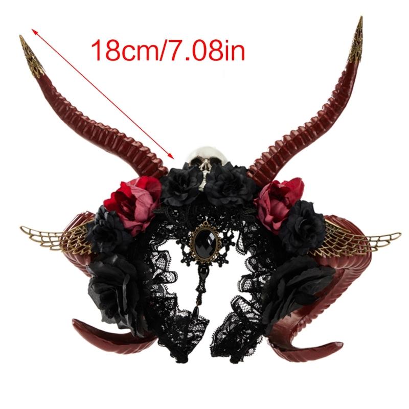 Horn Handmade Animal Gothic Headbands Dark Lace Hair Hoop for Live Shows