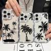 For iPhone 16 16E 15 Pro Max 14 Pro 13 12 11 Case Diamond Frame Coconut Tree Print Clear Shockproof Lens Protection Soft Silicone Phone Cover Shell