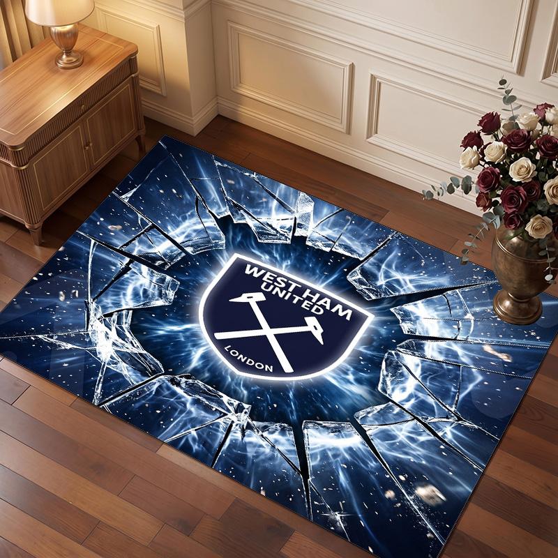 West Ham United Football Print Crystal Velvet Rug, Comfortable Water Absorbent Non Slip Indoor Floor Carpet