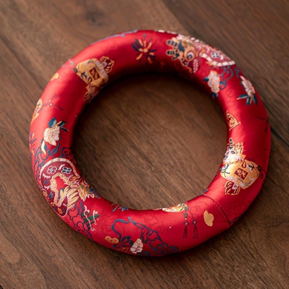 Donut Shape Singing Bowl Mat Nepalese Wooden Fish Coaster Sound Copper Out Mat Meditation