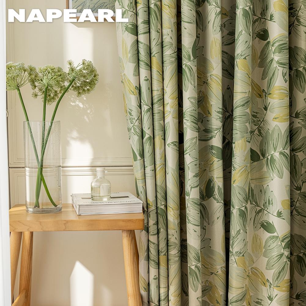 1PC NAPEARL Fresh and Healing Leaf Printed Curtains with 70-80% Shading for Bedroom Living Room Home Decor