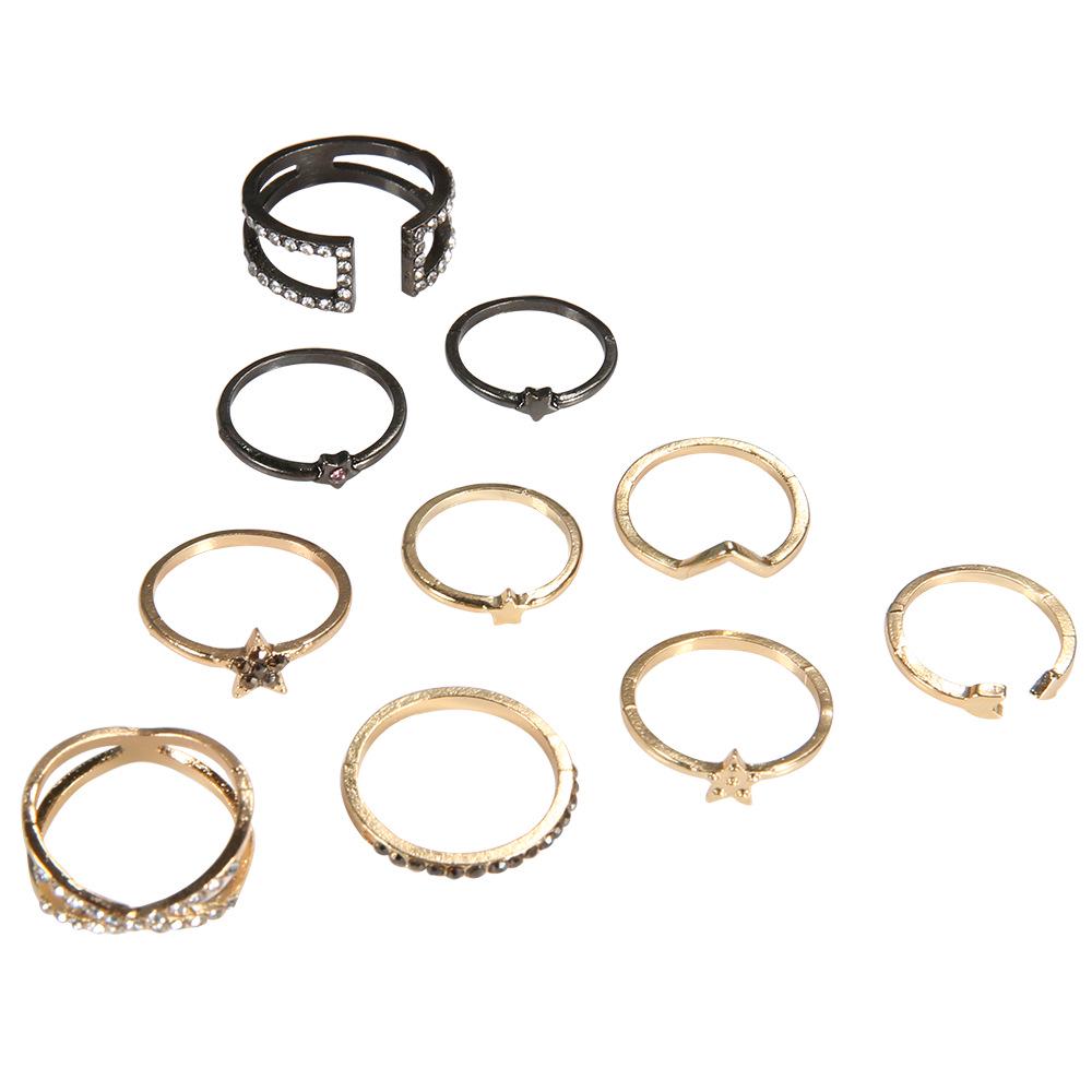 Ring Combination Set Hollow Diamond Simple Ring Ring 10 Set