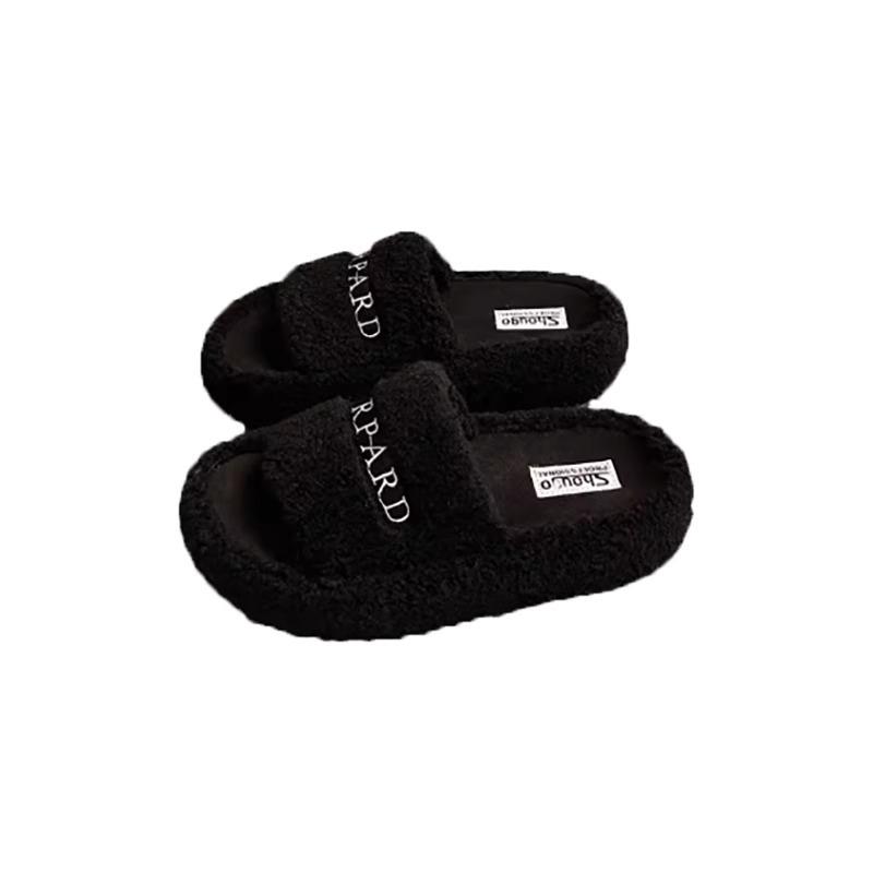 Internet celebrity thick bottom fluffy slippers women wear 2025 new autumn and winter fashion high sense versatile office cotton mop