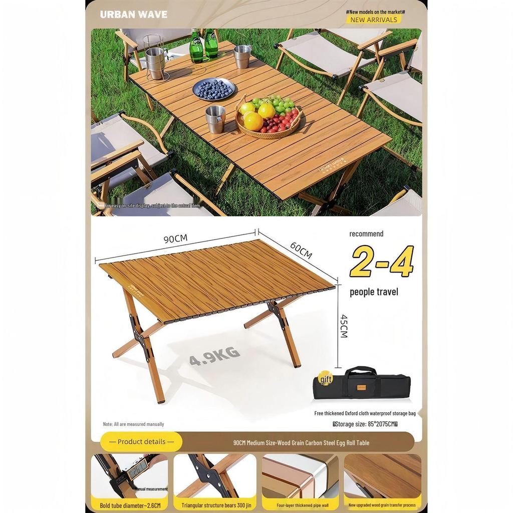Folding Metal Carbon Steel Roll-up Camping Table and Chair Set