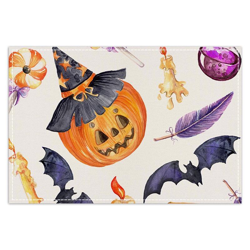 

4PCS Halloween Place Mats Set Square Table Mats Machine Washable for Autumn Party and Kitchen Decor 4PC-30X45cm
