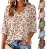 Kvinnebluse med blomstertrykk og V-hals, lett for vår og sommer