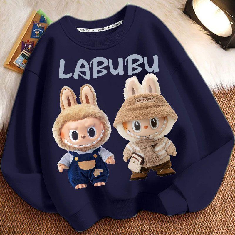 

Милые толстовки с круглым вырезом Labubu для мальчиков и девочек Весной и осенью, Свободные куртки с длинным рукавом для детей 140