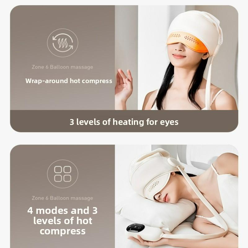 Graphene Heated Head Massager Air Pressure Scalp Therapy Eye Hot Compress for Deep Relaxation Sleep Support