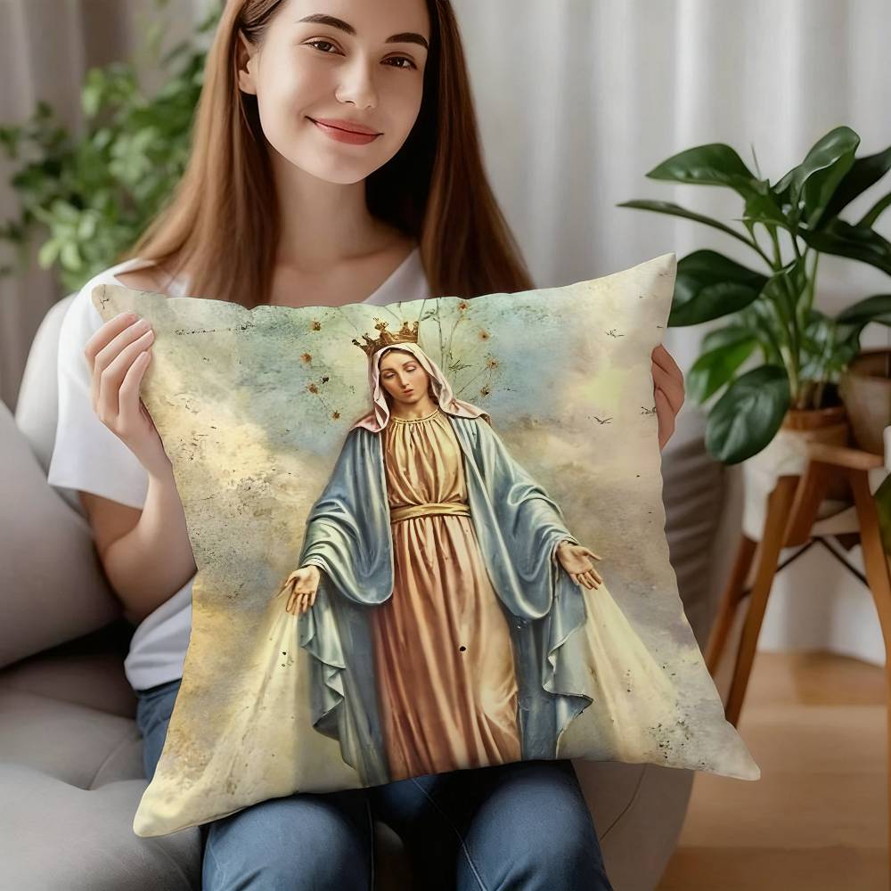 Retro V-Virgin Mary Pillow Case Plush Fabric Soft Pillowcase Double Sided Print Cushion Cover Household Gifts