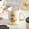 Cartoon Animal Little Bee with Lid Spoon Ceramic Cup Cute Minimalist Suit Small Gift Mug Souvenir Gift Cup