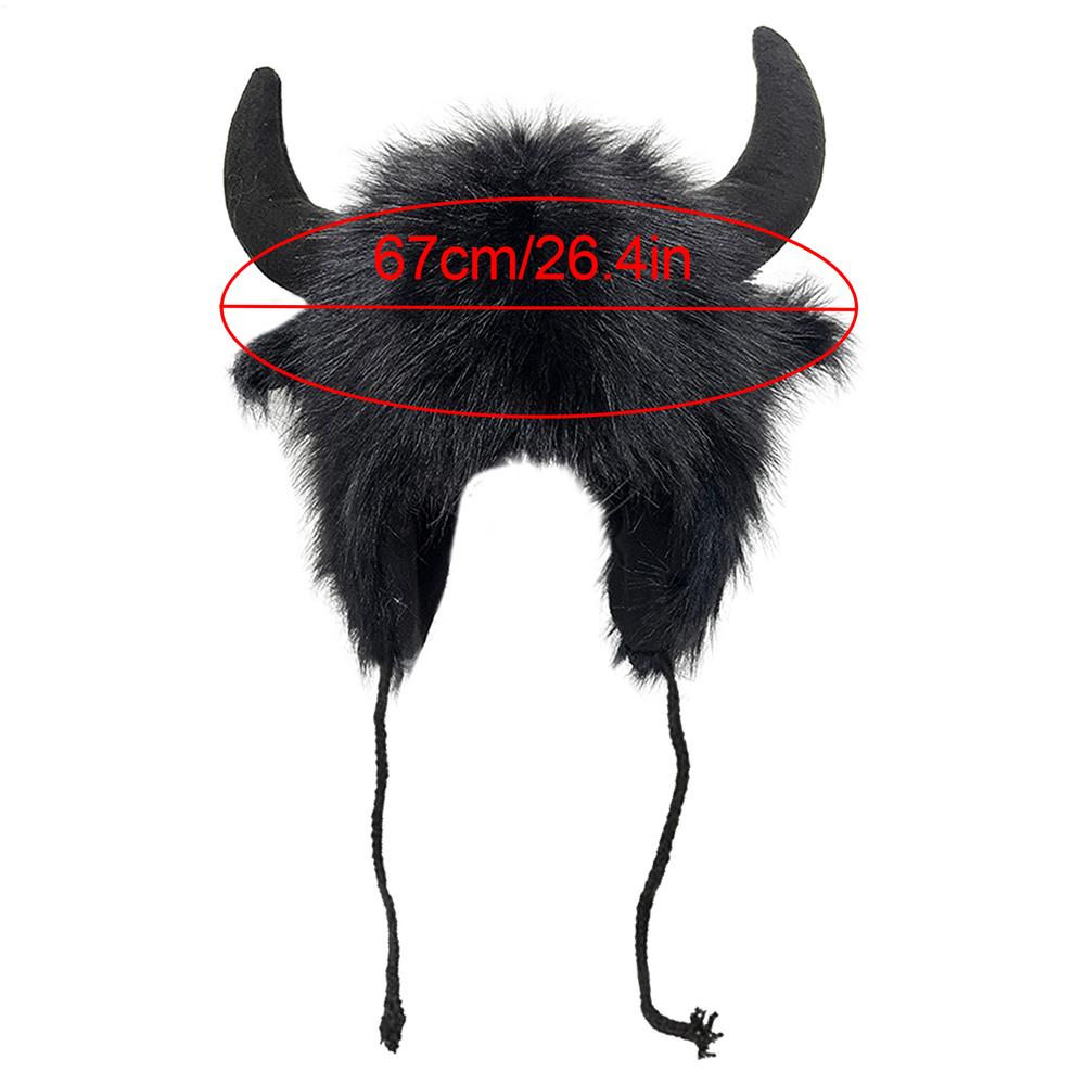 Bison Hat with Horns Plush Earflap Hat with Horns Fluffy Ear Headwear for Halloween Gift for Men and Women for Animal Cosplay