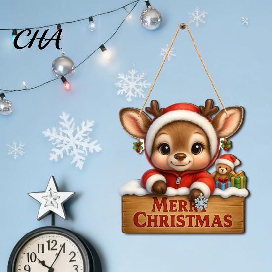 Decorative Hanging Plaque for Porch Christmas Wooden Pendant, Reindeer/Santa Claus/Gnome Pattern Sign, Welcome Sign with Natural Pine Door Hanger Hemp