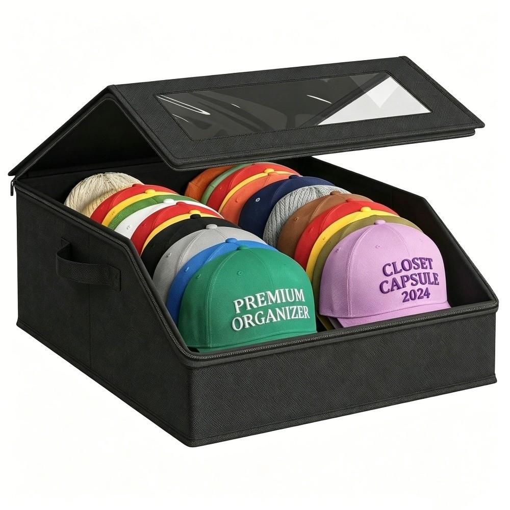 24 Cap Capacity Hat Storage Box Clear Window Cap Storage Case  Closet Storage