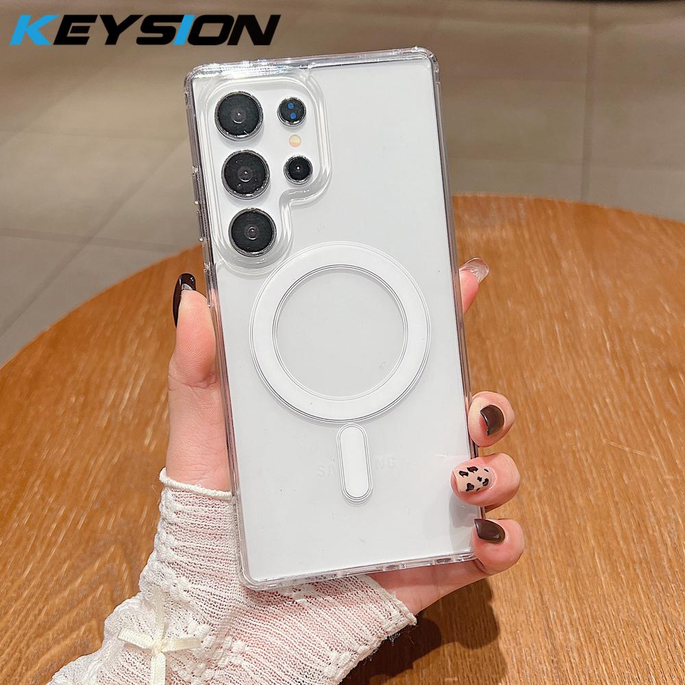 KEYSION Crystal HD Transparent for Magsafe Magnetic Wireless Charge Case for Samsung Galaxy S22 S23 Ultra S21 FE Hard Cover