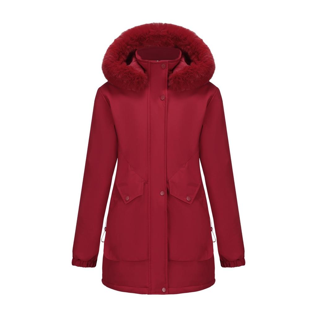 Damen Casual, Stilvoll, Abnehmbare Kapuze, Winddicht, Warme Wanderjacke, Winddichter Mantel, Baumwollmantel