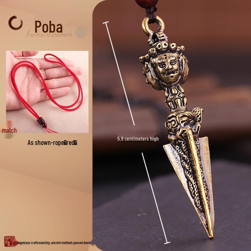 Brass Three-Sided Phurba Vajra Pendant: Tibetan Buddhist Ritual Necklace Ornament