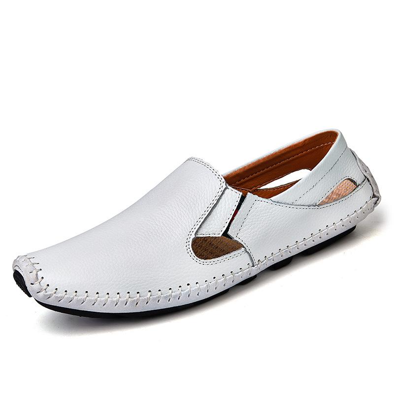 

Men s shoes summer cowhide casual shoes one pedal driving Doudou shoes men s foreign trade leather shoes men s new casual shoes 47 белый
