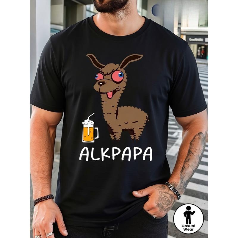 Maglietta Umoristica Alpaca Birra Alkpapa - Morbida T-shirt Casual, Top a Maniche Corte con Girocollo da Uomo, Ideale per Feste, Attività all'Aperto, Uso Quotidiano
