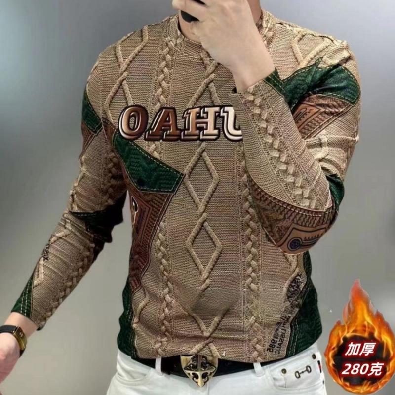 

Мужская одежда Осень Зима Винтажный модный принт Вельвет Утепленная Теплая Базовая футболка Мужская Повседневная Круглый вырез Длинный рукав Приталенные топы XXXL небесно-голубой