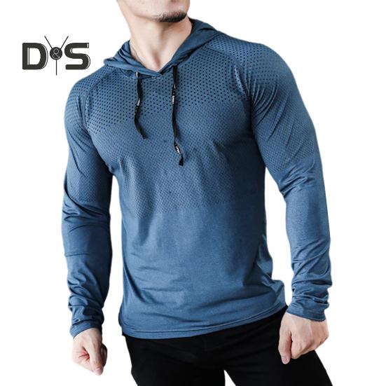 

Мужской спортивный топ с капюшоном и длинным рукавом на шнурке, облегающий крой, мягкая дышащая, высокая эластичность, быстросохнущая полая сетка, беговая тренировочная летняя весенняя толстовка 2XL королевский синий