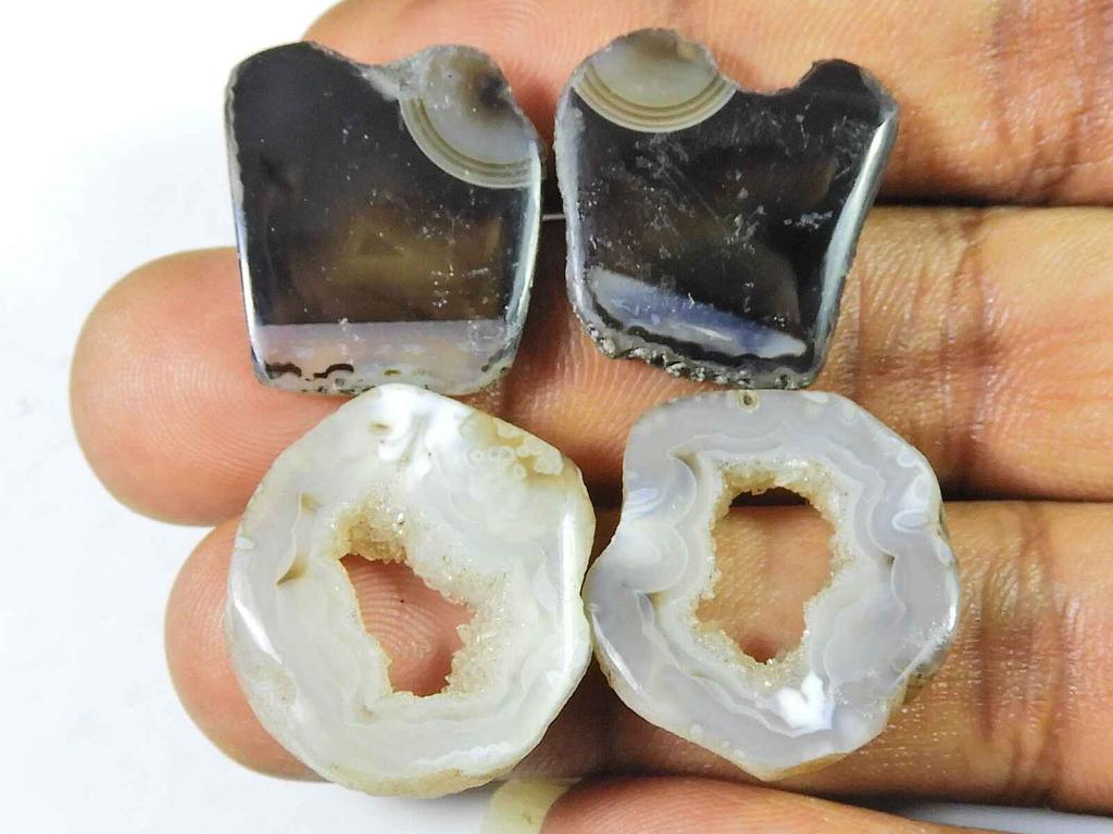 18 Karat Schwarzer Scheiben-gefärbter Druzy Achat Passendes Paar Ausgefallener loser Edelstein 12X23MM SK-2220