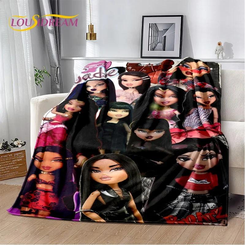 Cartoon Bratz Doll Girls 3D Printed Soft Flannel Blanket for Beds Bedroom Sofa Picnic,Throw Blanket for Outdoor Leisure Nap Gift