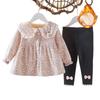 Girls' Autumn and Winter Style Suit Plus Velvet Floral Skirt for Baby Girl Two-piece Set Thickened Infant and Toddler Coat