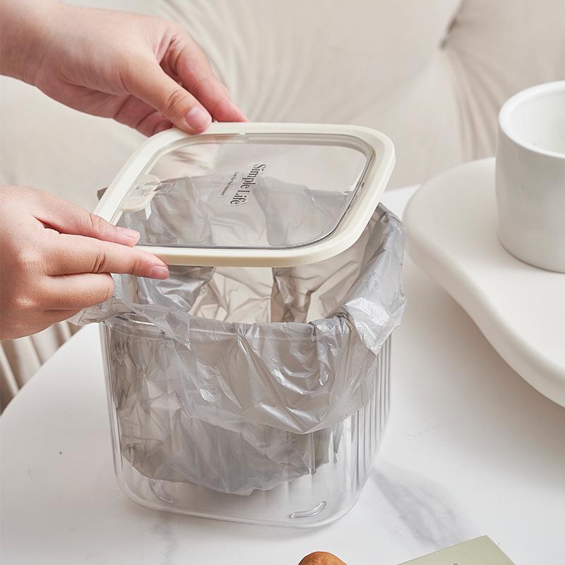 Multifunctional Press-Top Cosmetic Organizer & Mini Transparent Office Trash Can