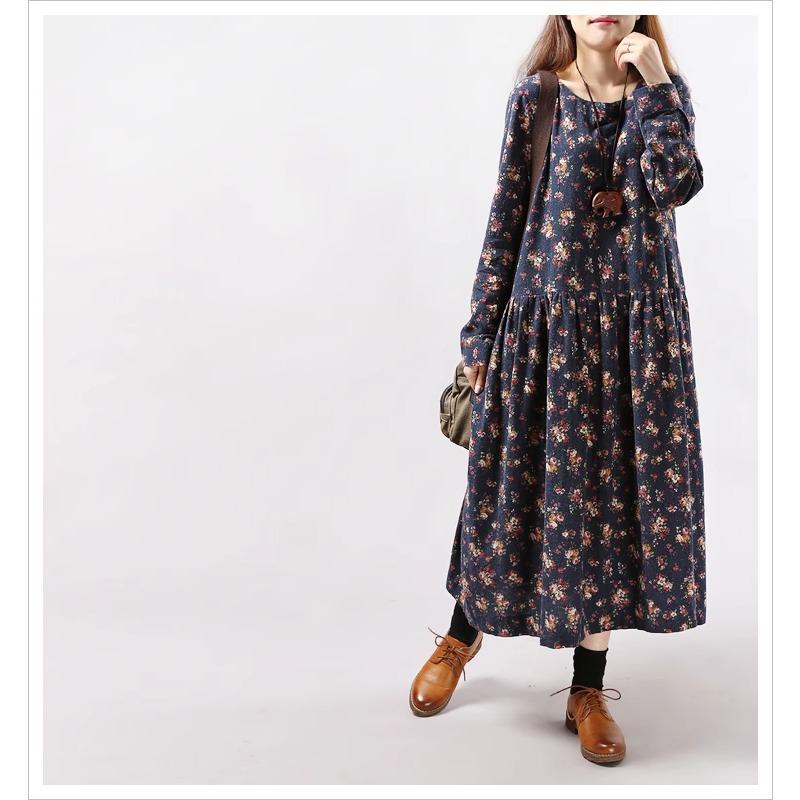 

Весенне-осеннее платье большого размера с длинным рукавом XXL тёмно-синий