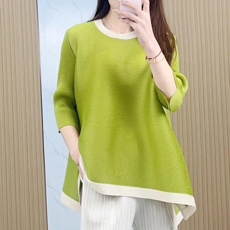 

Tops for Women Spring New Style Casual Mid-sleeve T-shirts Loose Fashion Pleats Onesize зелений