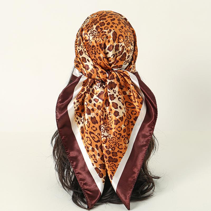 Leopard Print 90*90cm Square Women Silk Scarf Hijab Shawl Kerchief Hair Towel Soft Neck Headband Bandana Scarves Wrap