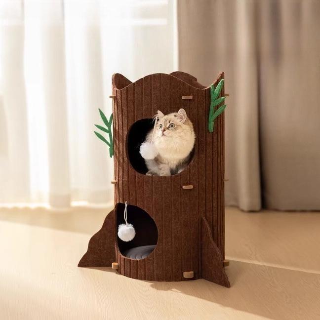 Multi Layer Cat House 4 Seasons Cat Tree with Scratching Board Enclosed Warm Cat Cave for Winter