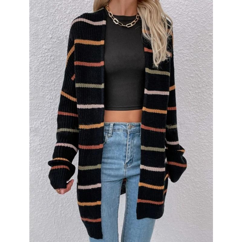

YYFS Женская мода повседневная осень-зима полосатый принт длинный рукав свитера XL чёрный