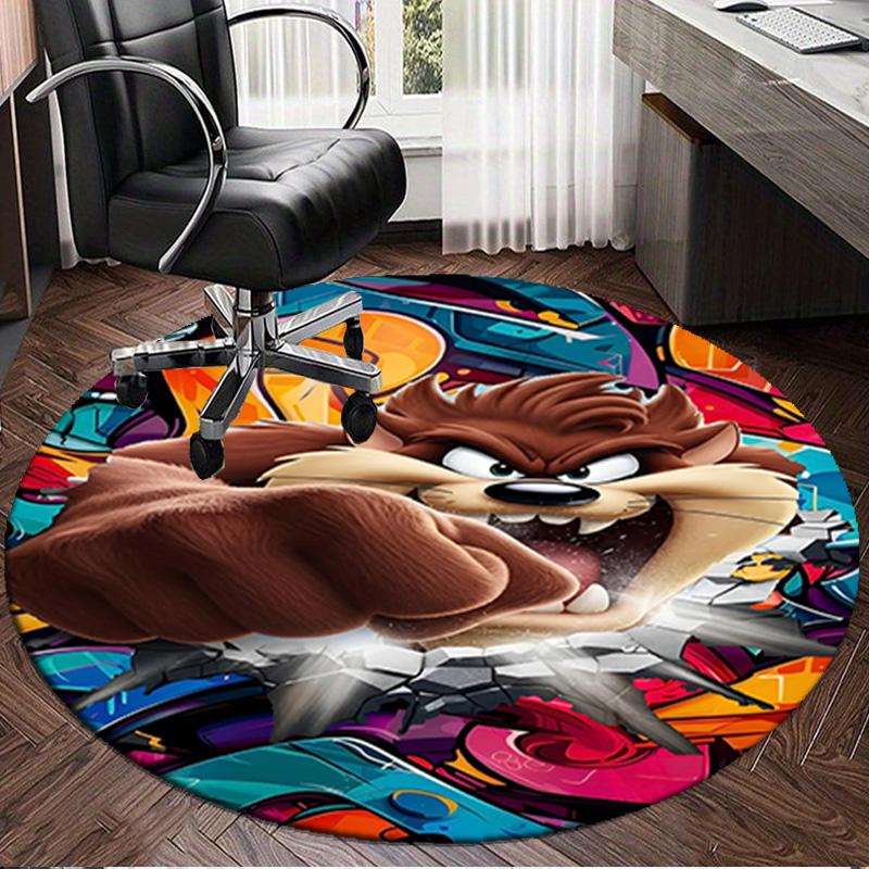 1PC Tazmanian Devil's Fury Round Rug, Non-slip Chair Mat, Home Decor, Circle Carpet Perfect for Office, Bedroom, Living Room,Christmas gift